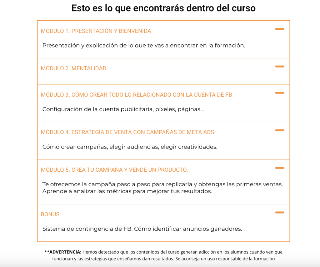 Módulos del curso Mi primera venta en 7 días